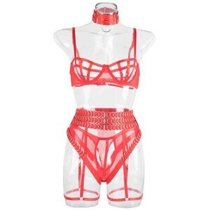 5-Pcs Pierced Multi-Strap Wear Panty Backless Women's Kink Set Lingerie